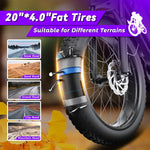 Bicicleta eléctrica DEEPOWER para adultos, batería extraíble de 48V/52V 20Ah, autonomía de hasta 60-110 km, neumáticos gruesos de 20 pulgadas, frenos de disco hidráulicos, Shimano de 7 velocidades, todoterreno