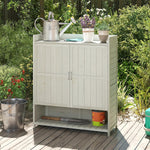 COSTWAY Pflanztisch Outdoor wetterfest, Gärtnertisch Holz, Blumentisch mit Unterschrank, Abfalleimer & verstellbarem Regal, Gärtnertisch für Garten Terrasse Hof, 102 x 43,5 x 152 cm, Natur