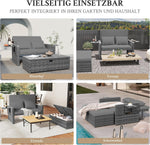 Amopatio Rattan Gartenlounge Outdoor Set, 2-Sitzer Gartensofa mit Auflagenbox & Verstellbarer Rückenlehne, Wetterfestes Lounge Möbel für Balkon und Terrasse mit Hocker und Kissen, Grey