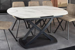 Mesa de comedor extensible Riess Ambiente Inception - 130–190 cm - blanca - ovalada, cerámica con efecto mármol blanco, estructura de metal negro