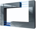 Mueble de salón Vladon Mirage, fabricado en Alemania, mueble mural con panel trasero con 2 puertas, 2 puertas abatibles y 6 estantes de cristal abiertos, negro mate/gris brillante, incluye iluminación LED (262 x 183 x 39 cm)