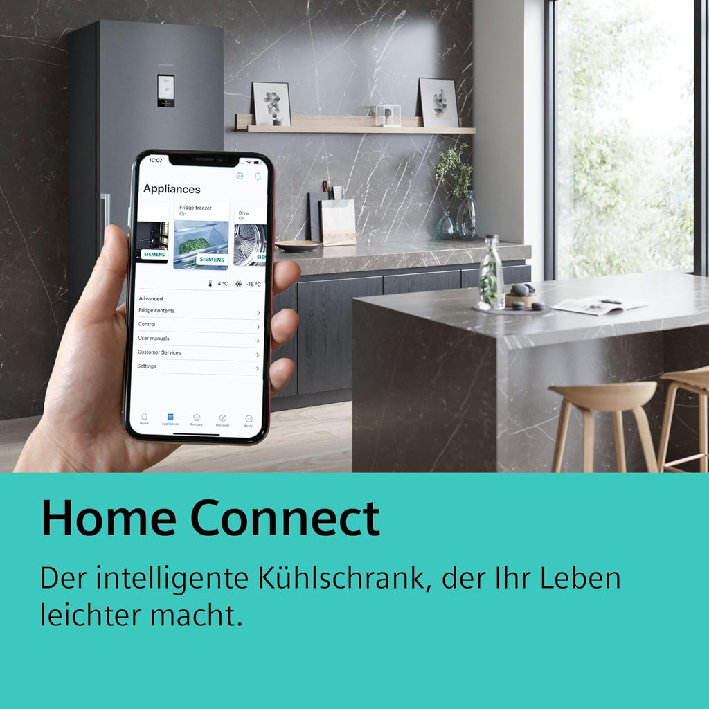 Siemens KU22LADD0, iQ500 Smarter Unterbau-Kühlschrank mit Gefrierfach, 82 x 60 cm Nische, 110 L, hyperFresh Schublade, Flaschenhalter, Sehr leise 35 dB, softClose Flachscharnier mit Softeinzug