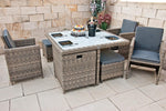 Ragnarök PolyRattan - DEUTSCHE Marke - EIGENE Produktion - 8 Jahre Garantie - Gartenmöbel Essgruppe Tisch 4 Stuhl Hocker 12 Polster Grau Rostfrei Aluminium Natur Dining Würfel Glas