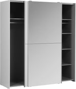 Armario Forte KAIKAIS 170, moderno armario de puertas correderas, 2 puertas, espejo, dormitorio, aglomerado de madera, blanco alto brillo, 170,3 cm de ancho x 190,5 cm de alto x 61,2 cm de profundidad