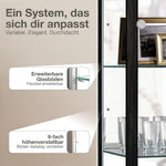 Glas Vitrinenschrank 2-türig (176x67x33cm) - Made in Germany - Standvitrine Schwarz mit 4 höhenverstellbaren Glasböden, Spiegel, Schloss & LED - Glasvitrine Stehend - Sammler