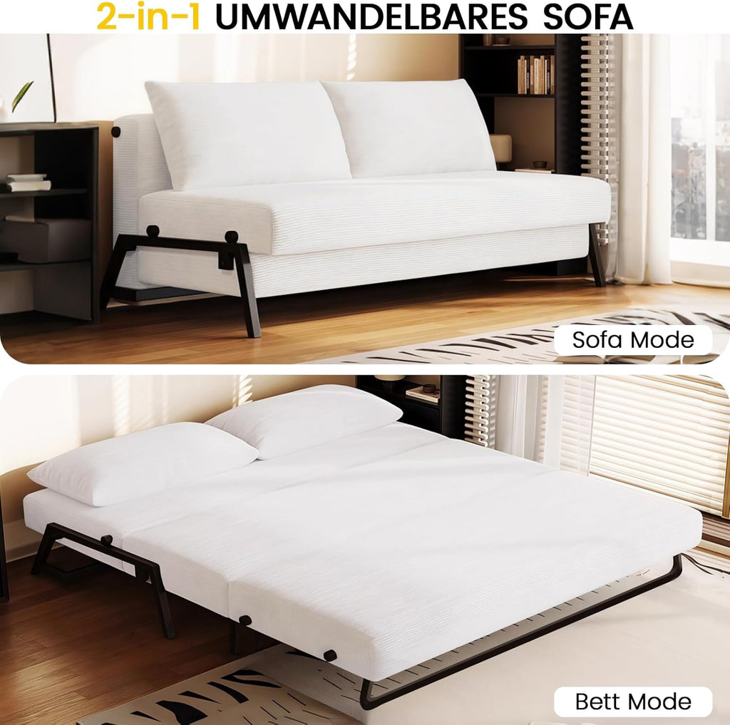 Sofá cama plegable, sillón cama 2 en 1 con función de cama, sofá cama de pana con cojín, cama de invitados, 190 cm × 120 cm para sala de estar/dormitorio/cine en casa/habitación de invitados, blanco, 120 cm