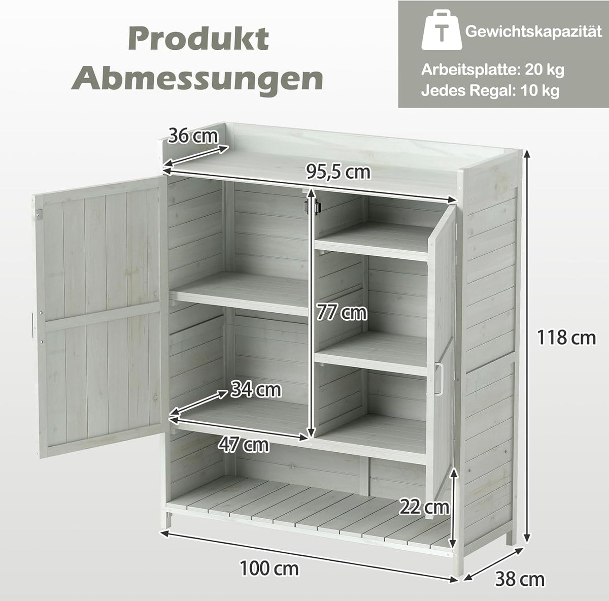 COSTWAY Pflanztisch Outdoor wetterfest, Gärtnertisch Holz, Blumentisch mit Unterschrank, Abfalleimer & verstellbarem Regal, Gärtnertisch für Garten Terrasse Hof, 102 x 43,5 x 152 cm, Natur