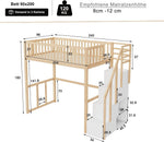 Cama alta Moimhear 90x200 cm con escalera de seguridad y almacenamiento, estructura de cama de madera de pino maciza para niños y jóvenes (color madera + blanco)