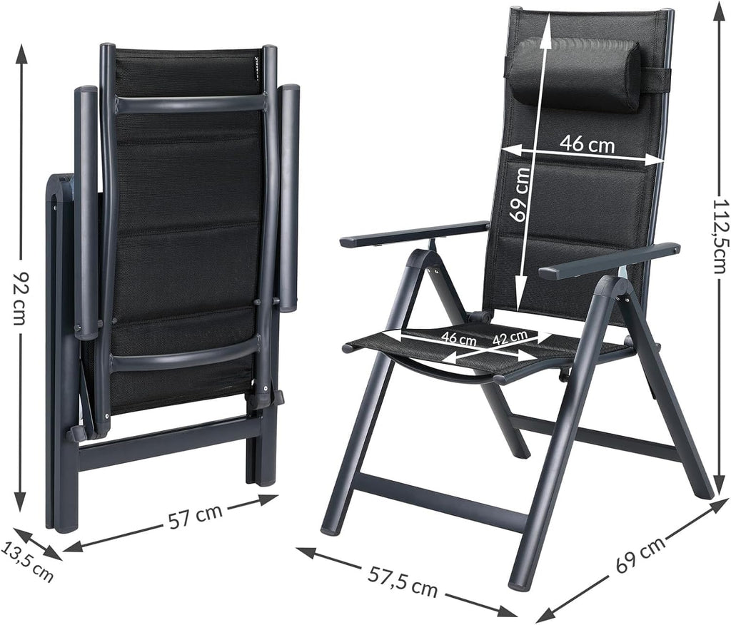 Casaria® Gartenstühle 4er Set Klappbar Gepolstert Alu 8- Fach Verstellbar 120 kg Belastbarkeit Wetterfest Outdoor Balkon Camping Hochlehner Klappstuhl