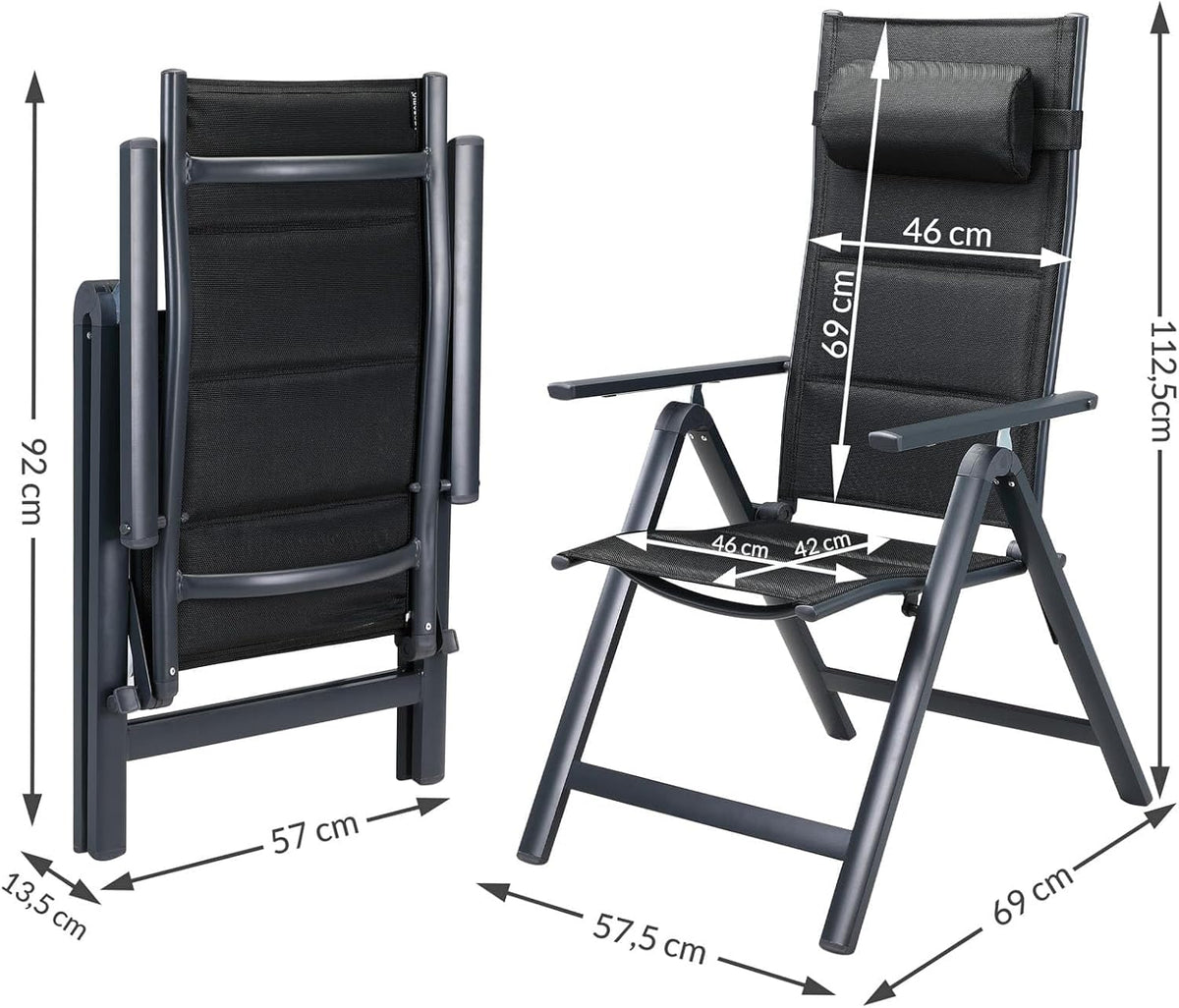 Casaria® Gartenstühle 4er Set Klappbar Gepolstert Alu 8- Fach Verstellbar 120 kg Belastbarkeit Wetterfest Outdoor Balkon Camping Hochlehner Klappstuhl