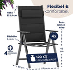 Casaria® Gartenstühle 4er Set Klappbar Gepolstert Alu 8- Fach Verstellbar 120 kg Belastbarkeit Wetterfest Outdoor Balkon Camping Hochlehner Klappstuhl