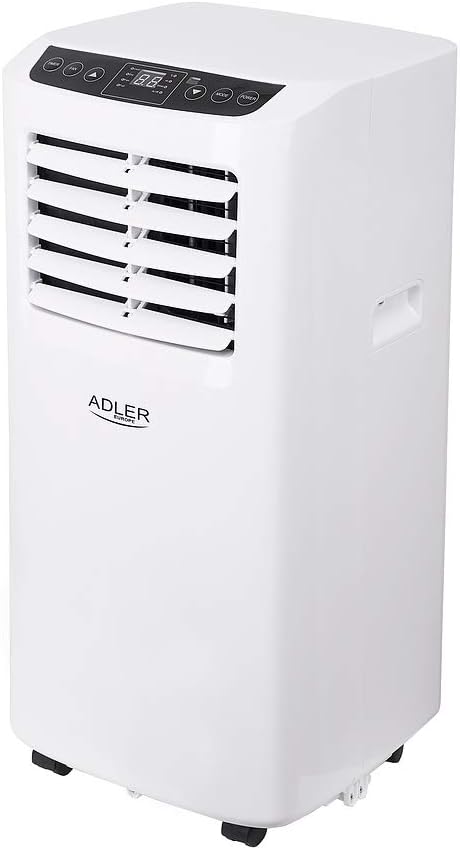 Aire acondicionado portátil Adler AD 7909, 3 modos de funcionamiento, 2 velocidades de ventilador, deshumidificador, mando a distancia, temporizador, climatizador portátil para estancias de hasta 20 m², 7.000 BTU/h, clase energética A, 792 W, blanco