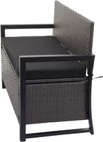 Banco de jardín Mendler Poly-Rattan 2 plazas HWC-F39AM, banco arcón, compartimento de almacenamiento con cojín - gris, cojines negros