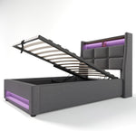 Cama tapizada Kayan 90x200cm, cama individual con almacenamiento y somier, cabecero LED con función de carga USB, cama con almacenamiento, cama funcional, respaldo, estructura de cama, lino (Gris, 90x200cm)