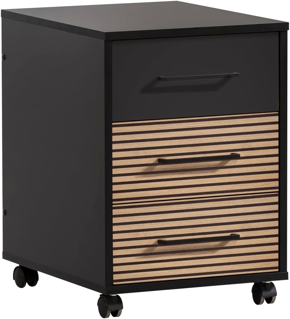 Schildmeyer Cajonera con ruedas Hank 158264, negro mate/aspecto de panel acústico, 40 x 50 x 57 cm