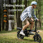 Bicicleta eléctrica plegable URLIFE de 14", batería intercambiable de 48V 7.5Ah para una larga autonomía de hasta 60KM, motor de 250W, 3 modos de conducción, altura del asiento ajustable, pedelec plegable para hombre y mujer