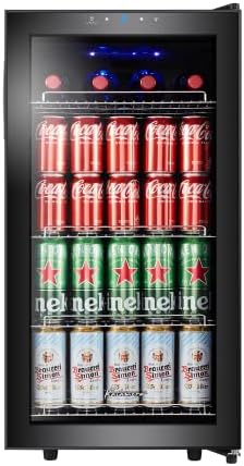 Refrigerador de bebidas Kalamera, nevera para cerveza con panel de control táctil, zona de refrigeración de 3-18 °C, refrigerador de botellas de 86 litros, iluminación interior LED azul, 41 dB, KRC-86GE