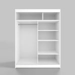 Armario con puertas correderas ML Furniture C5 150 x 200 x 58 cm con espejo - Mueble de dormitorio, almacenamiento - Armario multiusos - Color: Blanco - 2 puertas correderas