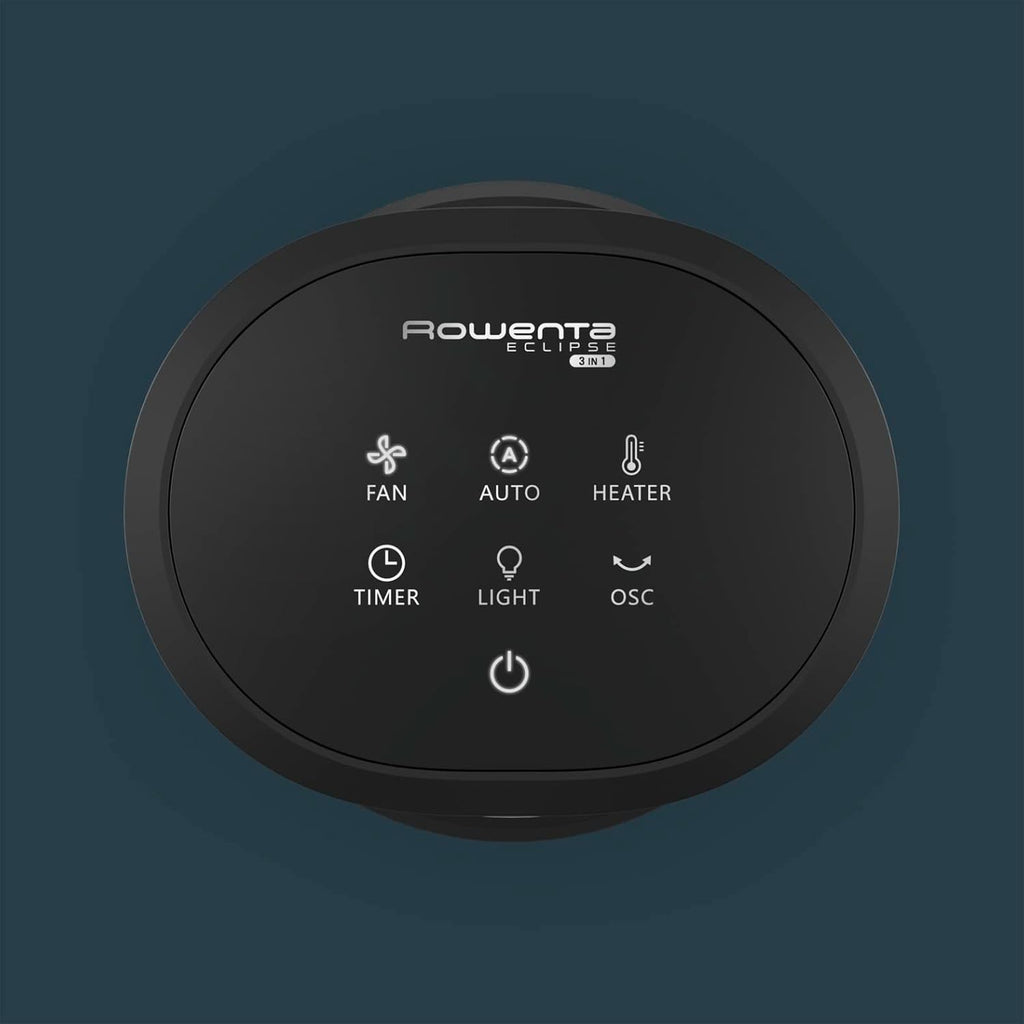 Purificador de aire, termoventilador y ventilador 3 en 1 Rowenta QU5062 Eclipse, filtra el 99,9 % de las partículas, para habitaciones de hasta 30 m², calentamiento rápido hasta 35 °C, modo automático de día y noche, negro/gris