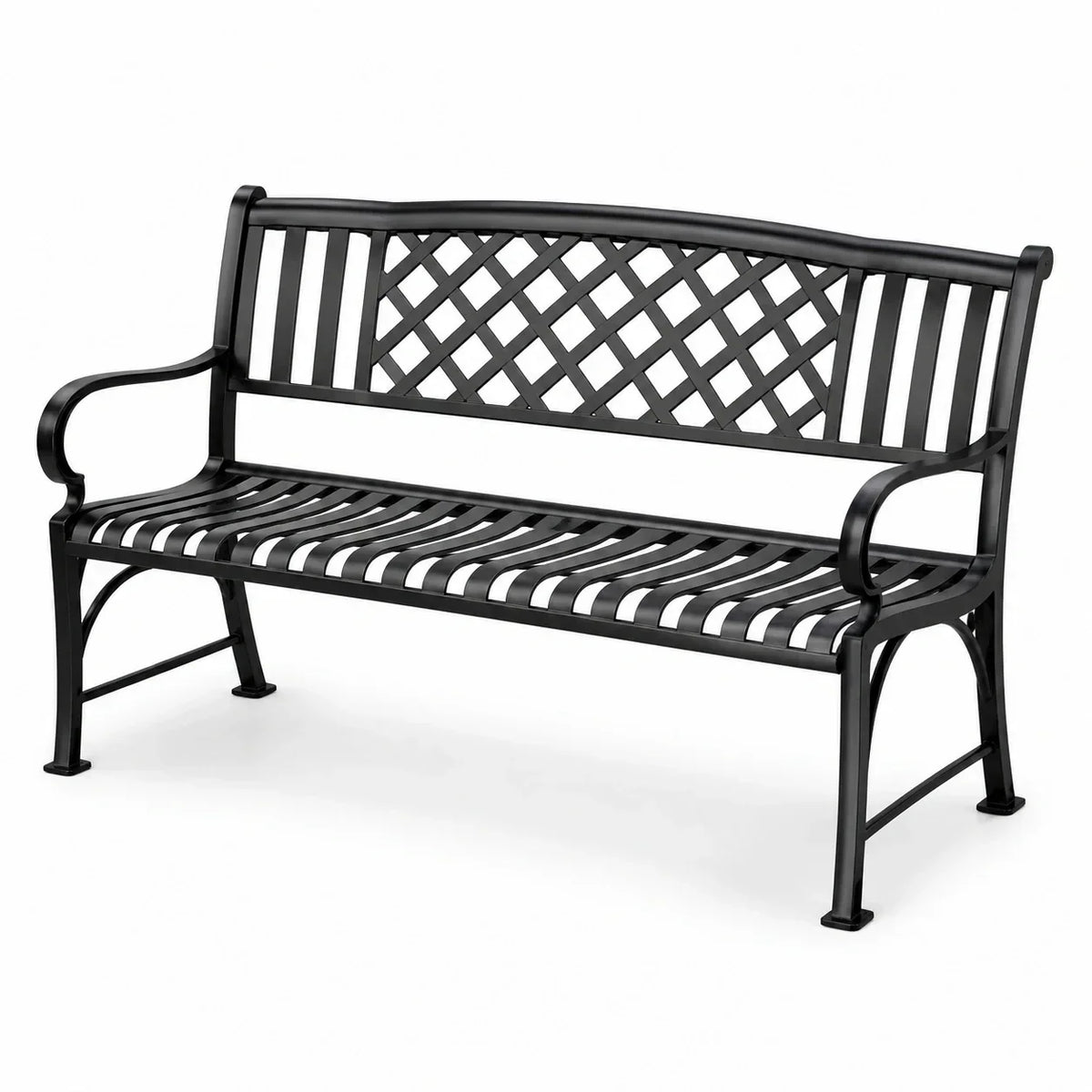 Banco de jardín de hierro fundido, 3 plazas, negro, 128 cm