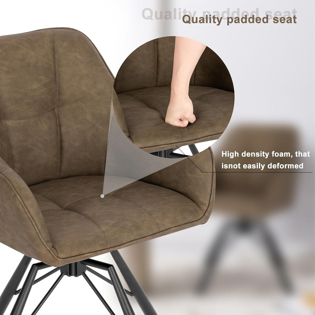 WOLTU Juego de 4 sillas de comedor giratorias, silla de cocina, silla tapizada, silla giratoria, silla cómoda con reposabrazos y respaldo, silla con reposabrazos para comedor y salón, con tapizado de piel sintética, marrón
