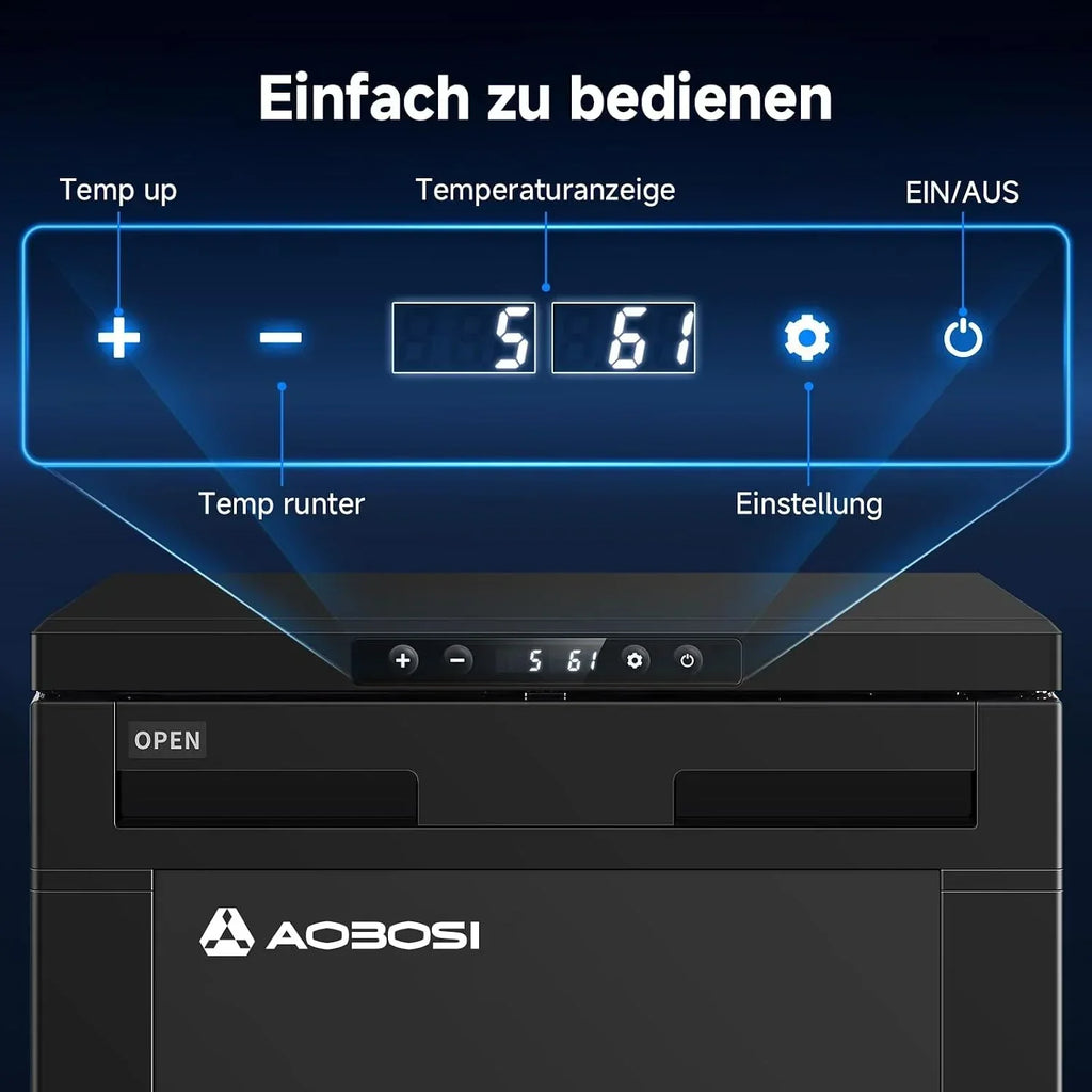 Nevera de compresor 83L AAOBOSI 12V 24V frigorífico para coche con control por APP, iluminación LED para autocaravana, camión, barco, camping
