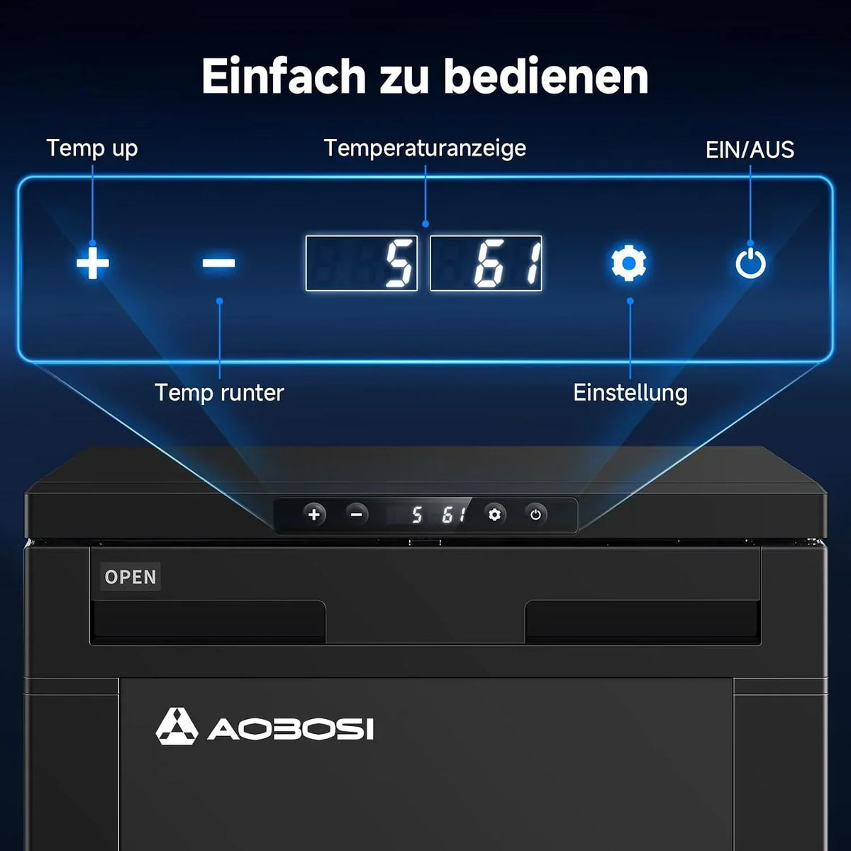Nevera de compresor 83L AAOBOSI 12V 24V frigorífico para coche con control por APP, iluminación LED para autocaravana, camión, barco, camping