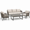 Juego de muebles de jardín de 4 piezas en beige, gris y antracita: sofá de tres plazas de 190 × 76 × 78 cm, 2 sillones y mesa de centro