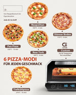 Horno para pizza eléctrico 450°C – Pizza napolitana en 90 segundos, ventana de visualización e iluminación interior, 6 programas y 6 modos de cocción, modo de chef profesional, pala para pizza, piedra para pizza y bandeja de horno, plateado