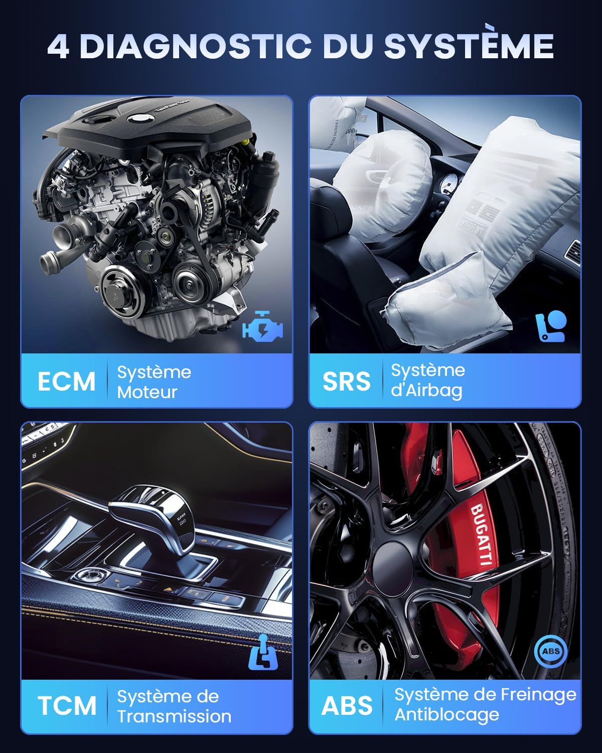Escáner de diagnóstico multimarca mejorado MUCAR CS4, diagnóstico OBD-II en español, lector de códigos ECM, ABS, SRS, TCM para todos los coches, con funciones gratuitas de por vida para aceite, EPB, SAS, TPMS, TBA y ETS.