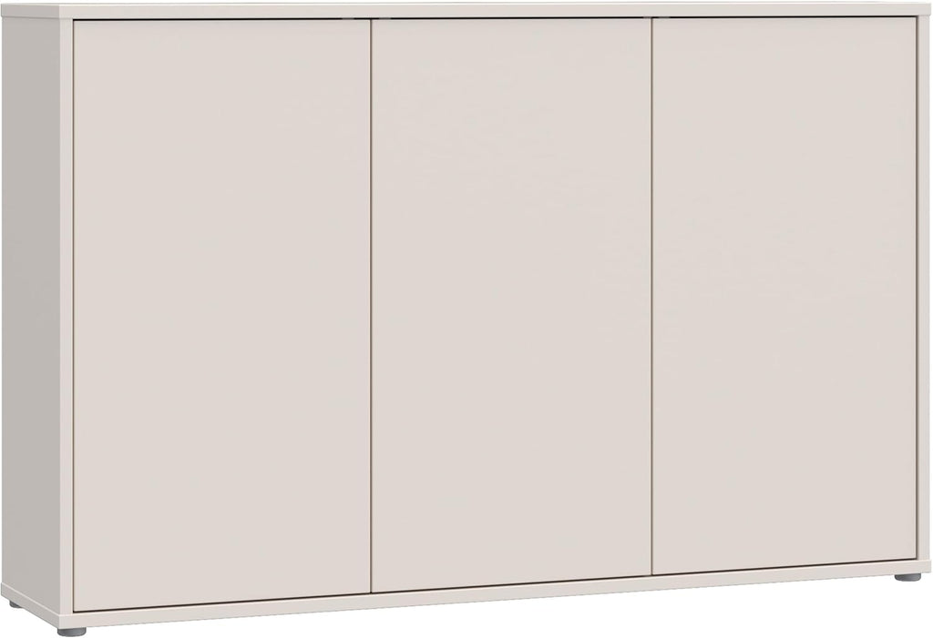 Cómoda Forte Alice Springs 150 155, aparador grande con 3 puertas de armario, pasillo, salón, dormitorio, madera de ingeniería, beige cachemira, 154,2 cm de ancho x 99,1 cm de alto x 34,9 cm de profundidad