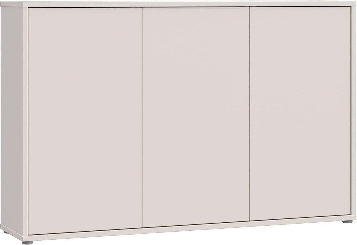Cómoda Forte Alice Springs 150 155, aparador grande con 3 puertas de armario, pasillo, salón, dormitorio, madera de ingeniería, beige cachemira, 154,2 cm de ancho x 99,1 cm de alto x 34,9 cm de profundidad