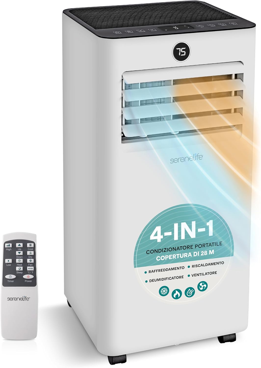 SereneLife Tragbares Klimagerät, Pinguin Klimaanlage 7000 BTU, 2,05 kW / 1,9 kW, 2050 W Kühlung/1900 W Heizung, kompakt mit Display und Fenster-Set
