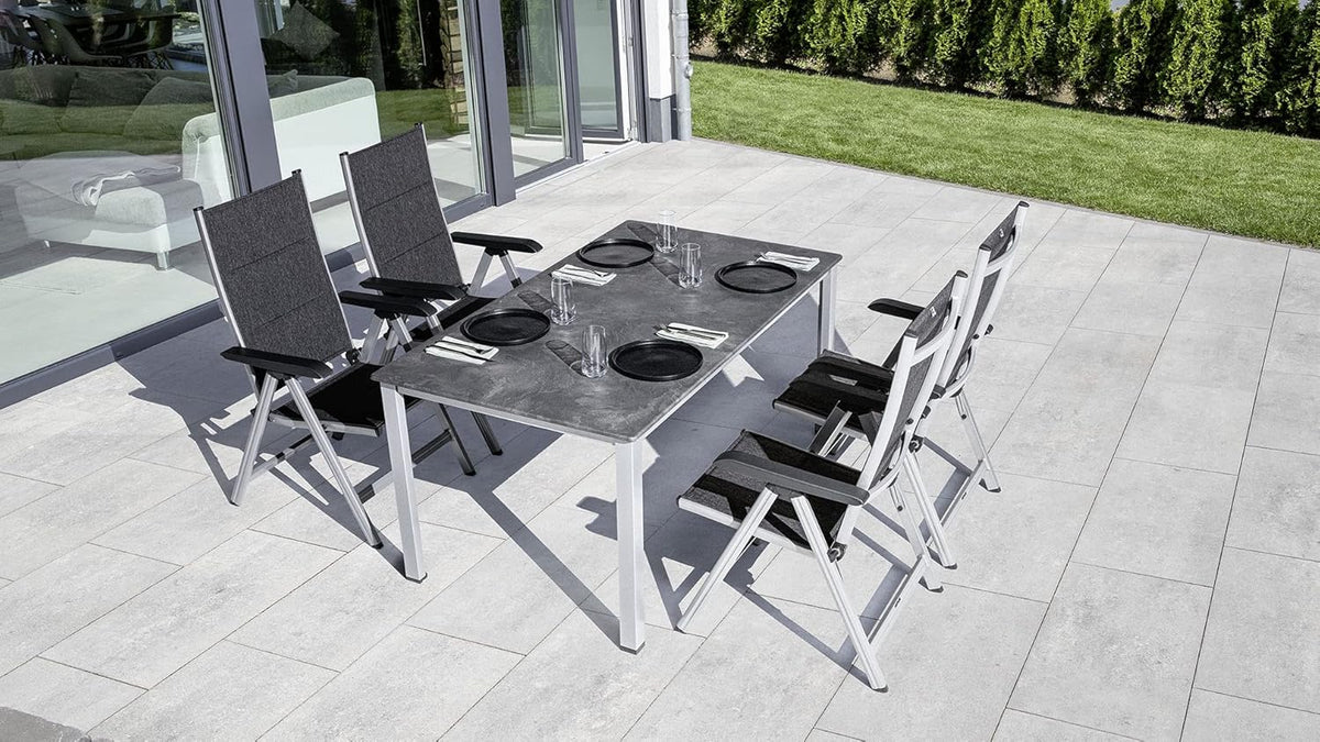 KETTLER BasicPlus Padded Klappstuhl, Silber/anthrazit, Alu/Textilene, 0301201-9000, verstellbare Rückenlehne