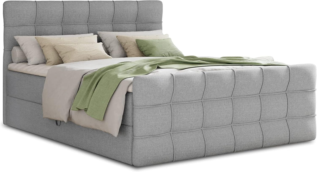 Sofnet Boxspringbett Best Lux mit Fußteil, 2 Bettkästen und Topper - Doppelbett, Bonell-Matratze, Polsterbett, Bett, Betten, Bettgestell, Schlafzimmer (Grau (Inari 91), 160 x 200 cm)