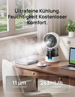 Ventilador nebulizador DREO TurboCool 516S, ventilador de mesa con oscilación de 150°+30°, enfriador evaporativo, 7.9 m/s, niebla ultrafina, 20 dB silencioso, 6 velocidades, 2 modos, control por app y mando a distancia, RGB, blanco