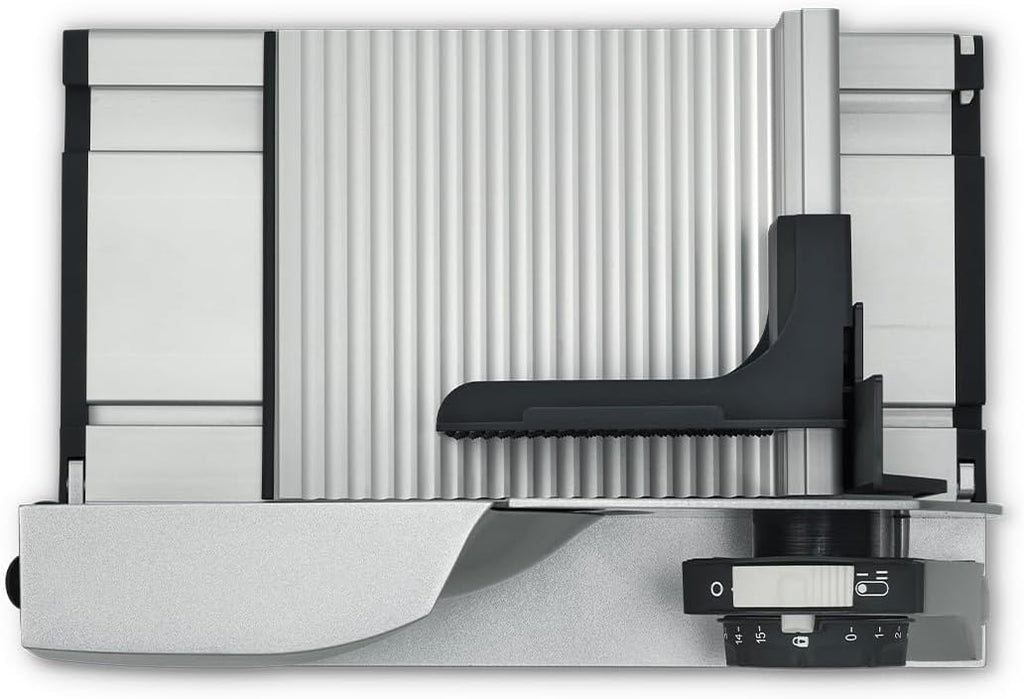 GRAEF. MYtiny MT1000 - Klappbarer Allesschneider, Made in Germany, Vollmetall, Wellenschliffmesser 170 mm, Schnittstärke 0-15 mm, Energiesparmotor 170 W, Brotschneidemaschine klappbar, Kompakt, Silber