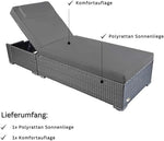 Tumbona de jardín RS Trade resistente a la intemperie de ratán sintético con ruedas – Tumbona de exterior de ratán con respaldo ajustable en varias posiciones para jardín, terraza, balcón y piscina, gris con cojín gris