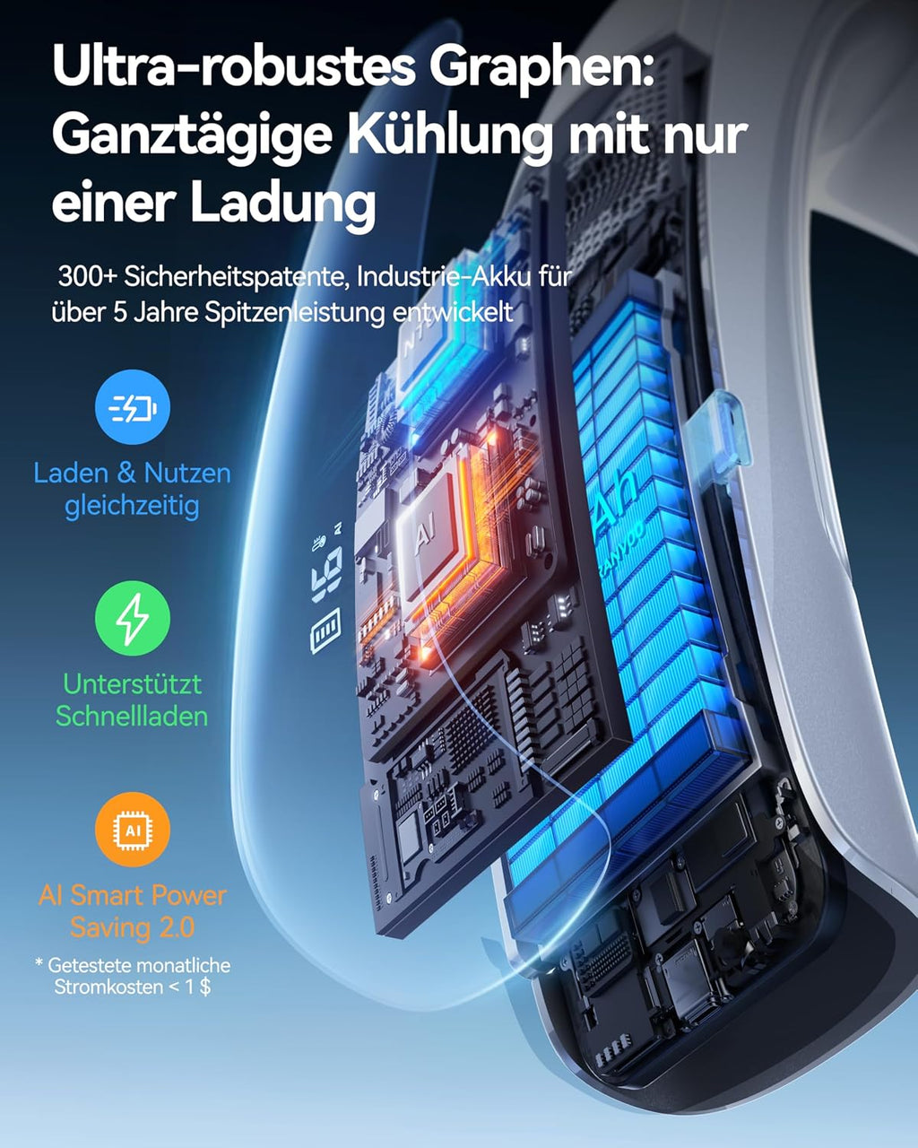 RANVOO AICE LITE MAX 2026 KI Nacken Klimaanlage [#1 Kühlster & Langlebigster] Arktischer Wind, Immenser Nackenlüfter 6000mAh Akku, Tragbarer Ventilator bläst kalte Luft, Sommer Geschenk Frostsilber