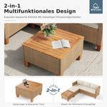 MFSTUDIO Juego de muebles de jardín de ratán de 3 piezas con cojines beige para 4 personas, pequeño sofá de exterior en forma de L con mesa de madera, conjunto de salón de jardín para terraza, balcón