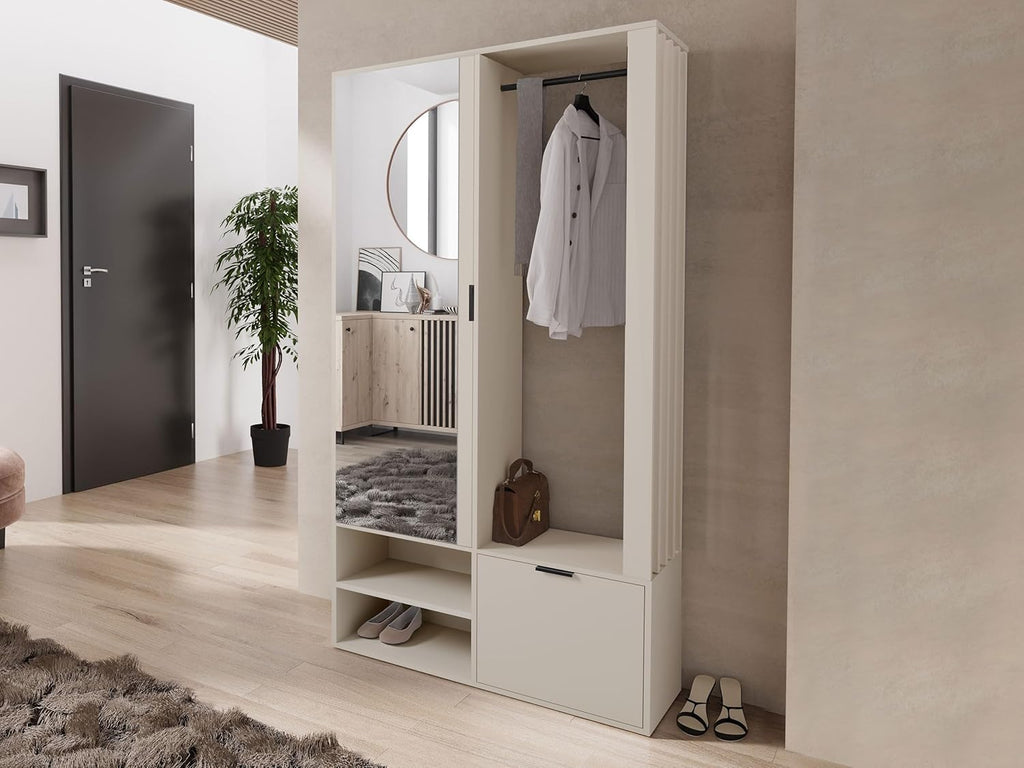 Set de recibidor Mirjan24 Raldento con espejo, perchero, zapatero y compartimentos, perchero de pared, mueble de entrada, recibidor compacto (color cachemir)