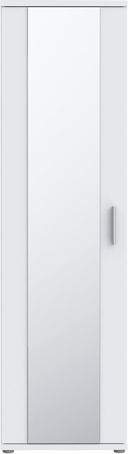 Zapatero Forte NET106 blanco 50, mueble de recibidor estrecho con 6 estantes y frente de espejo, pasillo, recibidor, madera, blanco, 50,2 cm de ancho x 179,1 cm de alto x 34,8 cm de profundidad