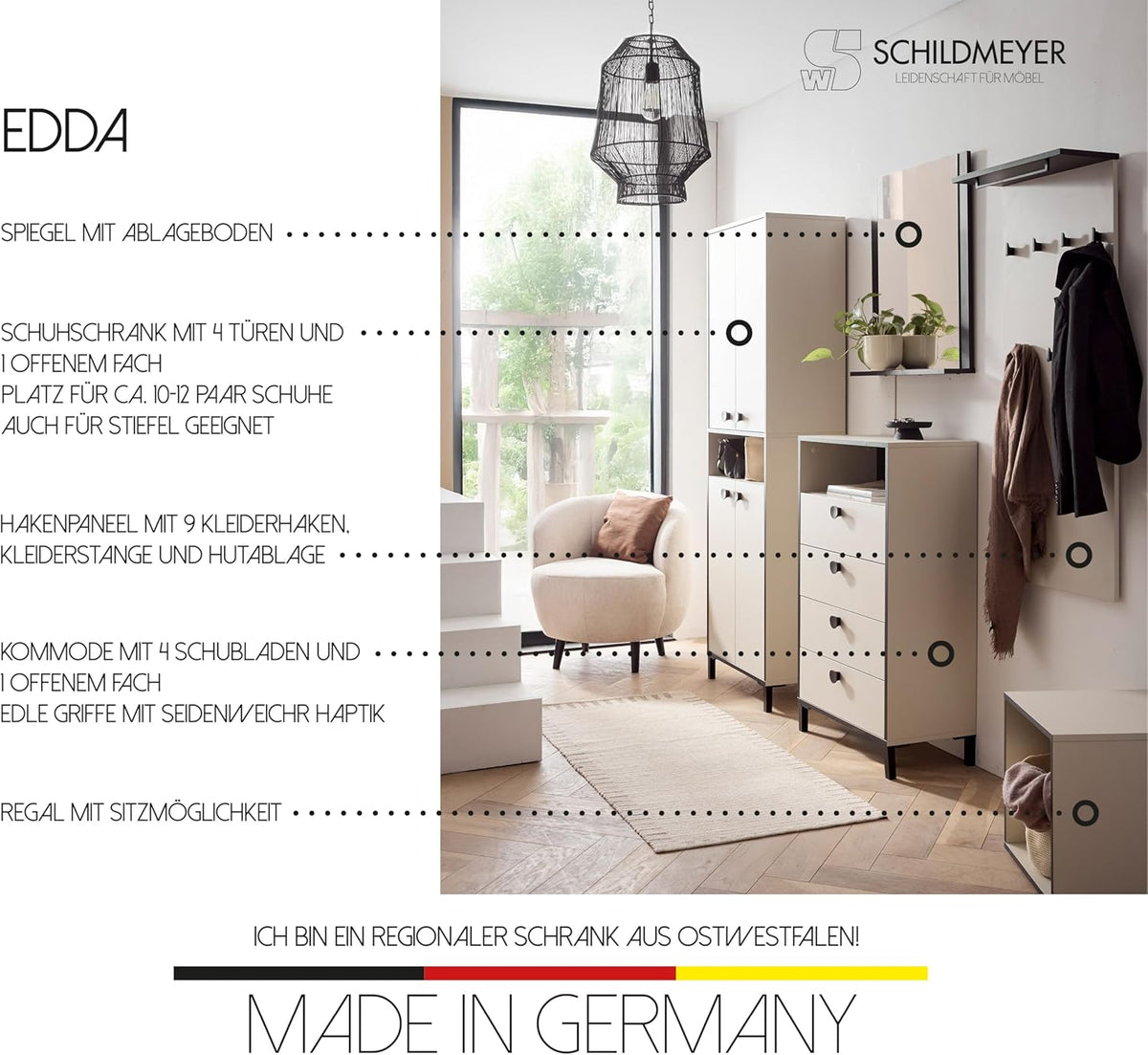 Zapatero Schildmeyer Edda 702033, color crema beige, 60,2 x 33 x 185 cm