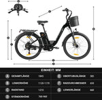 Bicicleta eléctrica ttgo de 26 pulgadas para hombre y mujer, con batería de 36V 14,5Ah/18Ah, autonomía de 60–120 km, bicicleta urbana, pantalla LCD, 6/7 velocidades, cuadro de aluminio, bicicleta eléctrica con cesta