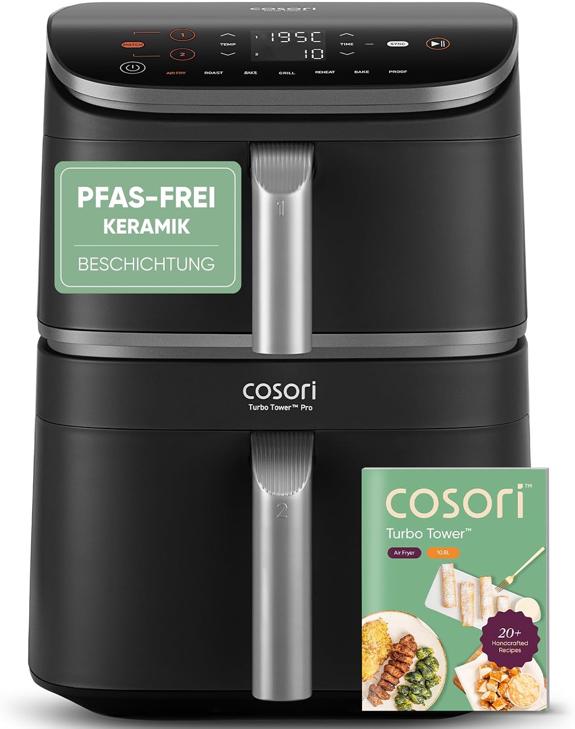 Freidora de aire Cosori, Turbo Tower Pro, 10,8 L con tecnología Dual Blaze