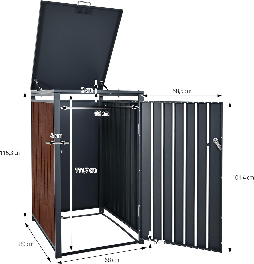 ML-Design Mülltonnenbox 3er 240L, Mülltonnenverkleidung für 3 Mülltonnen, Müllbox wetterfest, Mülltonnenhaus aus Stahl, Müllcontainer mit Deckel, abschließbare Tür, 200x80x116,3 cm Anthrazit-Rostoptik
