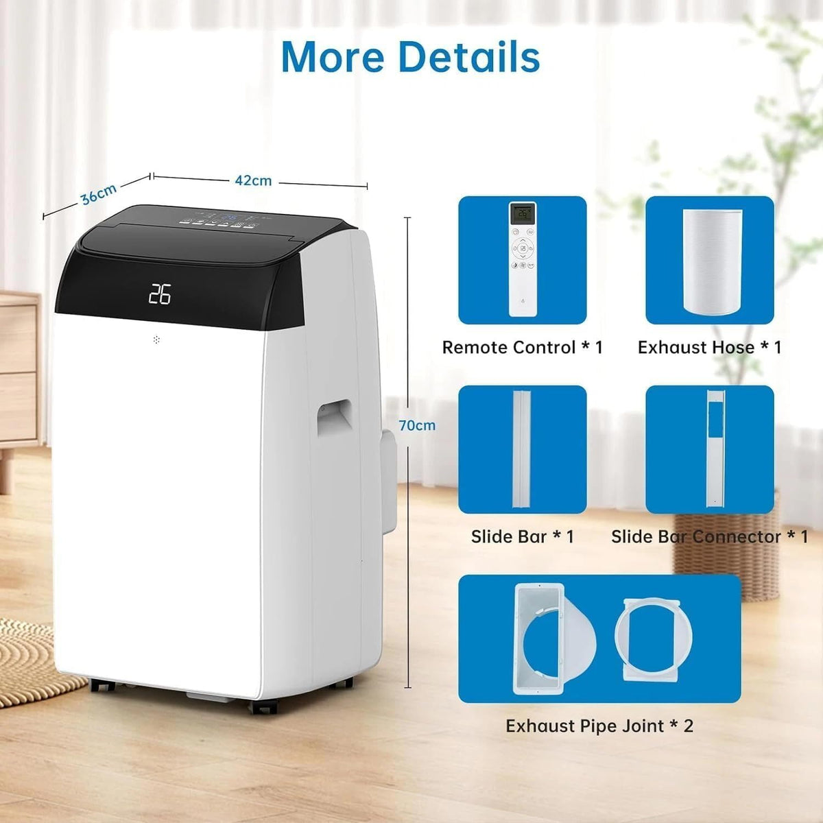 Aire acondicionado portátil GarveeLife 12000 BTU 5 en 1 – Enfriamiento, deshumidificador 45 l/día, ventilador de 3 velocidades, modo nocturno – Ultra silencioso, pantalla digital, temporizador de 24 horas, control remoto