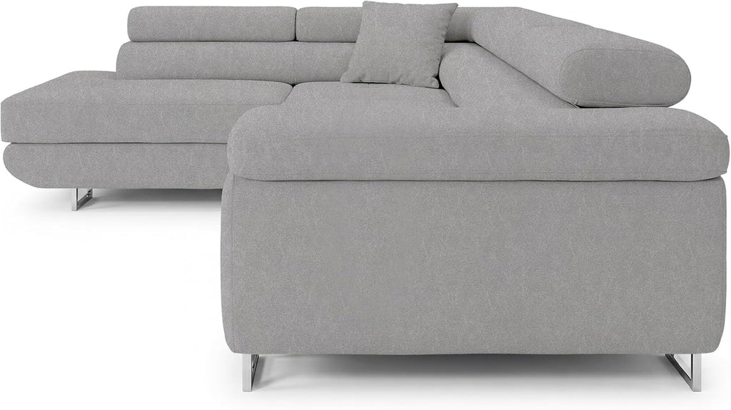 Ecksofa mit Schlaffunktion PASTI L-Form, Sofa Couch mit Bettkasten, 3-Sitzer Eckcouch, Schlafsofa für Wohnzimmer, Big Sofa Couch mit Schlaffunktion (Easy Clean Hellgrau, Ottomane Links)