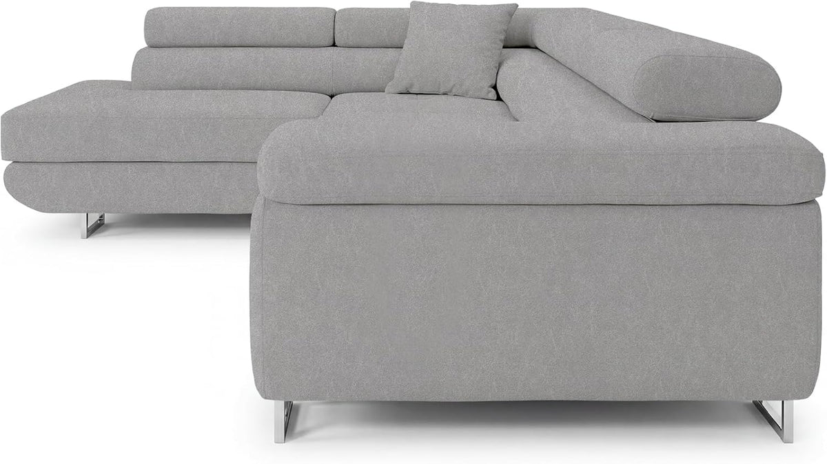 Ecksofa mit Schlaffunktion PASTI L-Form, Sofa Couch mit Bettkasten, 3-Sitzer Eckcouch, Schlafsofa für Wohnzimmer, Big Sofa Couch mit Schlaffunktion (Easy Clean Hellgrau, Ottomane Links)