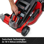 Cortacésped inalámbrico Einhell GE-CM 43 Li M Kit Power X-Change (36 V, ancho de corte de 43 cm, hasta 600 m², sin escobillas, kit de mulching, cesta colectora de 63 L, altura de corte de 25-75 mm, incl. 2 baterías de 4,0 Ah + 2 cargadores)